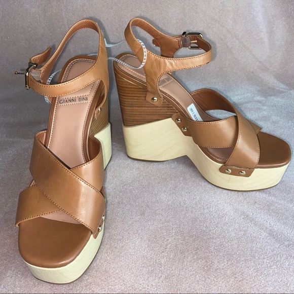 NWT Gianni Bini Maroew Double Banded Wood Wedges - Picture 3 of 6